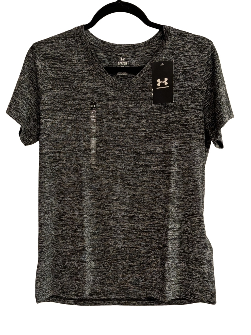 Under Armour Women's Tech SSV Twist V-Neck Shirt Size S Black Gray NWT